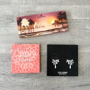 3 eyeshadow palettes, Kylie Jenner, Essence Ola Rio, & Colour Pop coast to coral